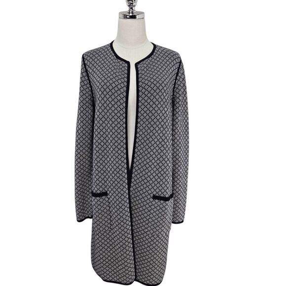 Talbots Long Sweater Jacket XL Petite Geometric Stitch Navy Blue PXL - Picture 1 of 6